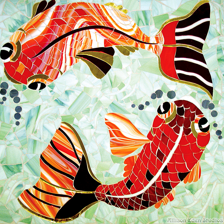78 Allison Eden Studios Murals Twin Koi Fish Mosaic Tile wm