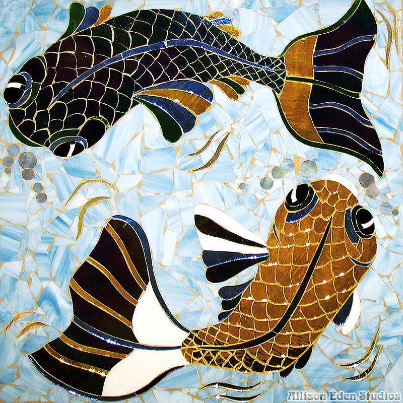 79 Allison Eden Studios 24 X 24 Koi Fish Tabletop w Gold wm