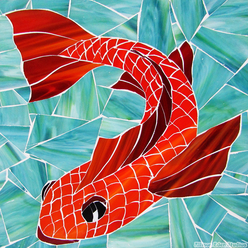 80 Allison Eden Studios Orange Koi Fish Mosaic 12 inch wm