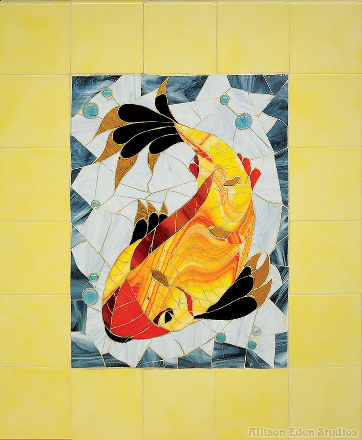 87 Allison Eden Studios Glass Koi Fish Mosaic in Yellow Ceramic Tiles wm