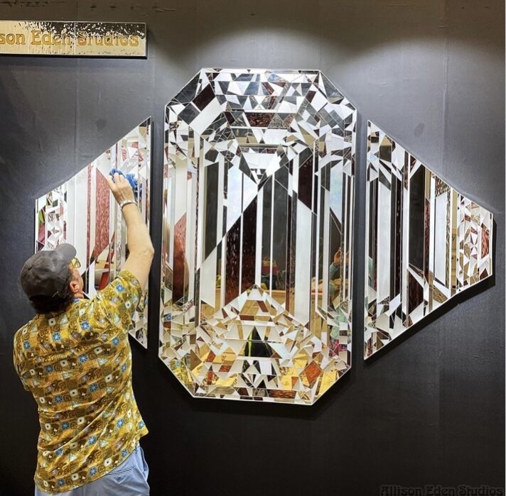 Allison Eden Studios Lavender Diamond Triptych - polishing gem before art show.