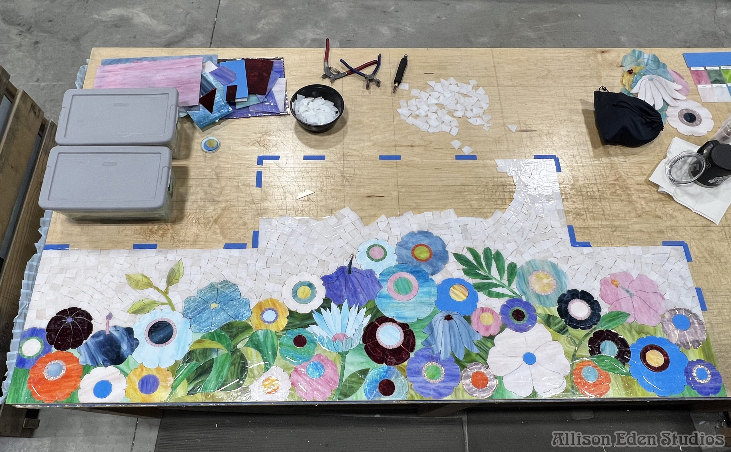 Allison Eden Studios Floral Backsplash in Progress wm
