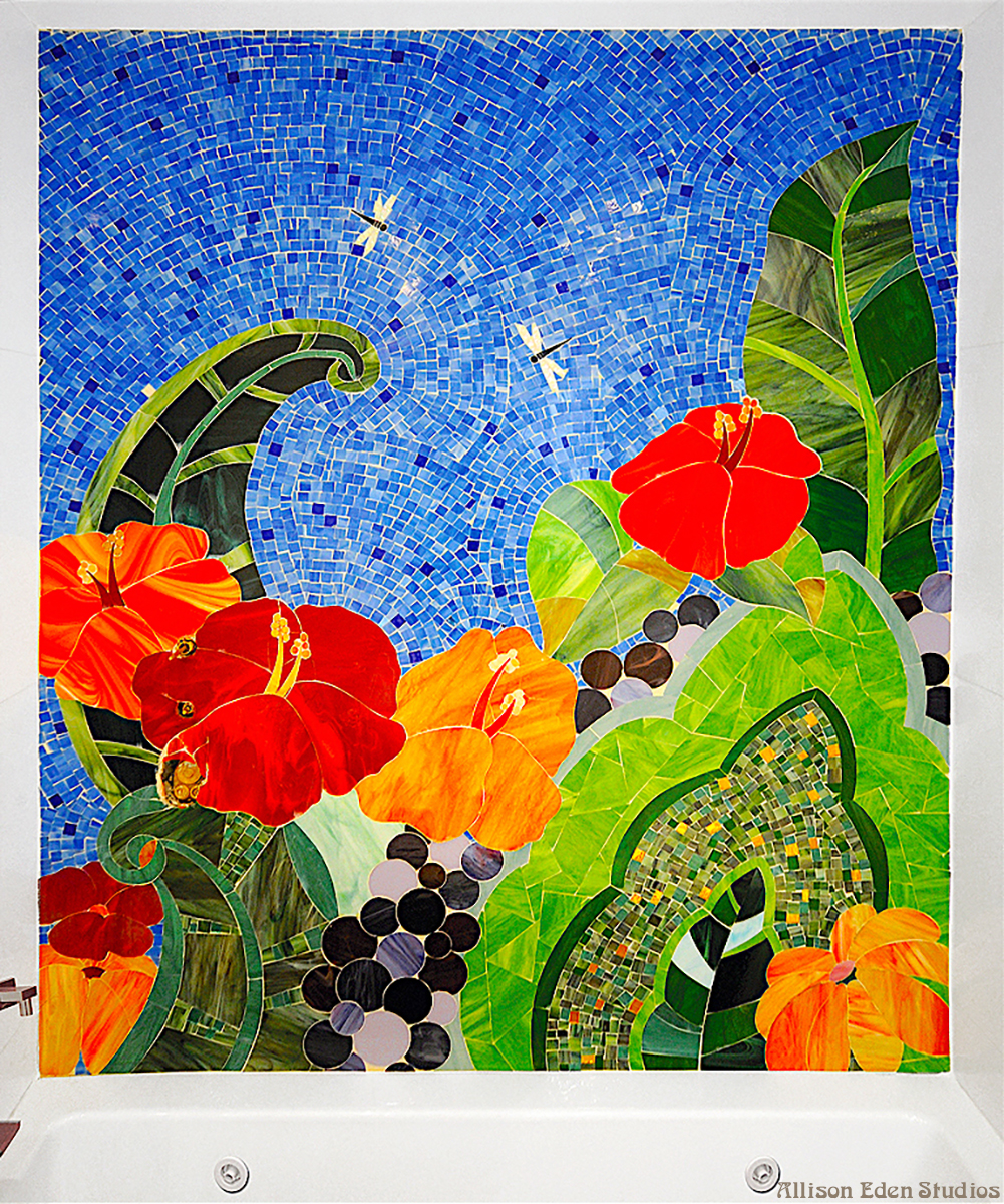 Allison Eden Studios Floral Mural w Sky Bath Private Residence l