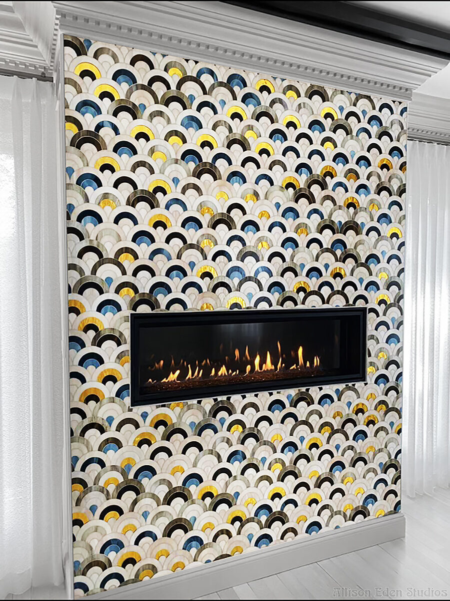 Allison Eden Studios Quad Scallop mosaic fireplace wm