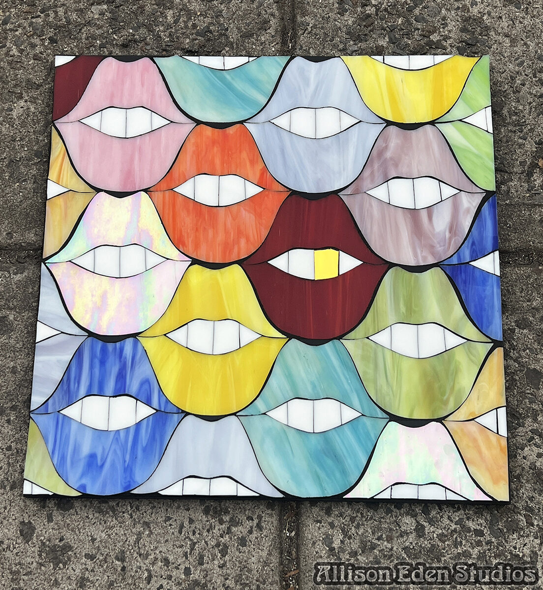 Allison Eden Studios SMILE Lips glass mosaic art piece 20 X 20 wm B