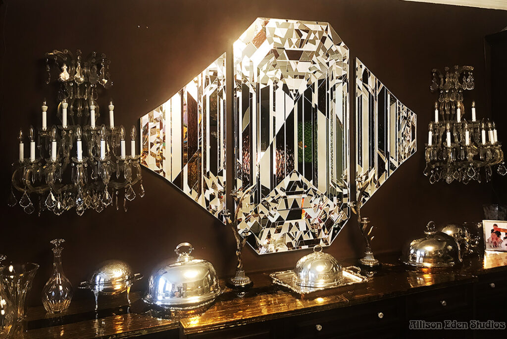 Diamond Mirror Triptych Artwork at Astor Court by Allison Eden Studios.