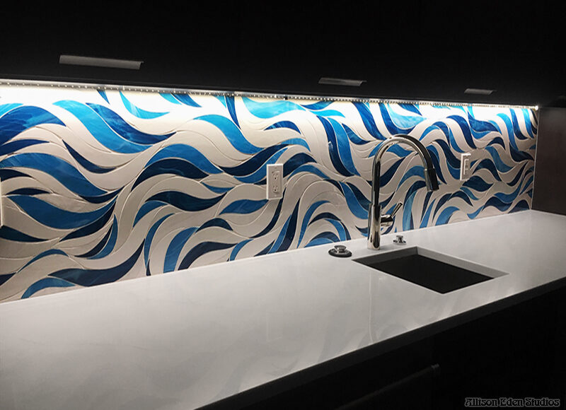 Allison Eden Studios Waves blue white bar backsplash wm