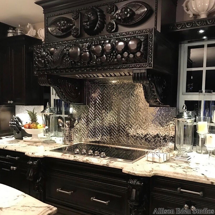Allison Eden Studios antique mirror herringbone backsplash wm