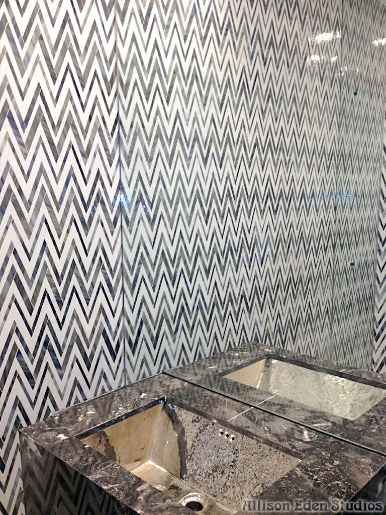 Allison Eden Studios gray white mosaic Zig Zag Backsplash Bath wm