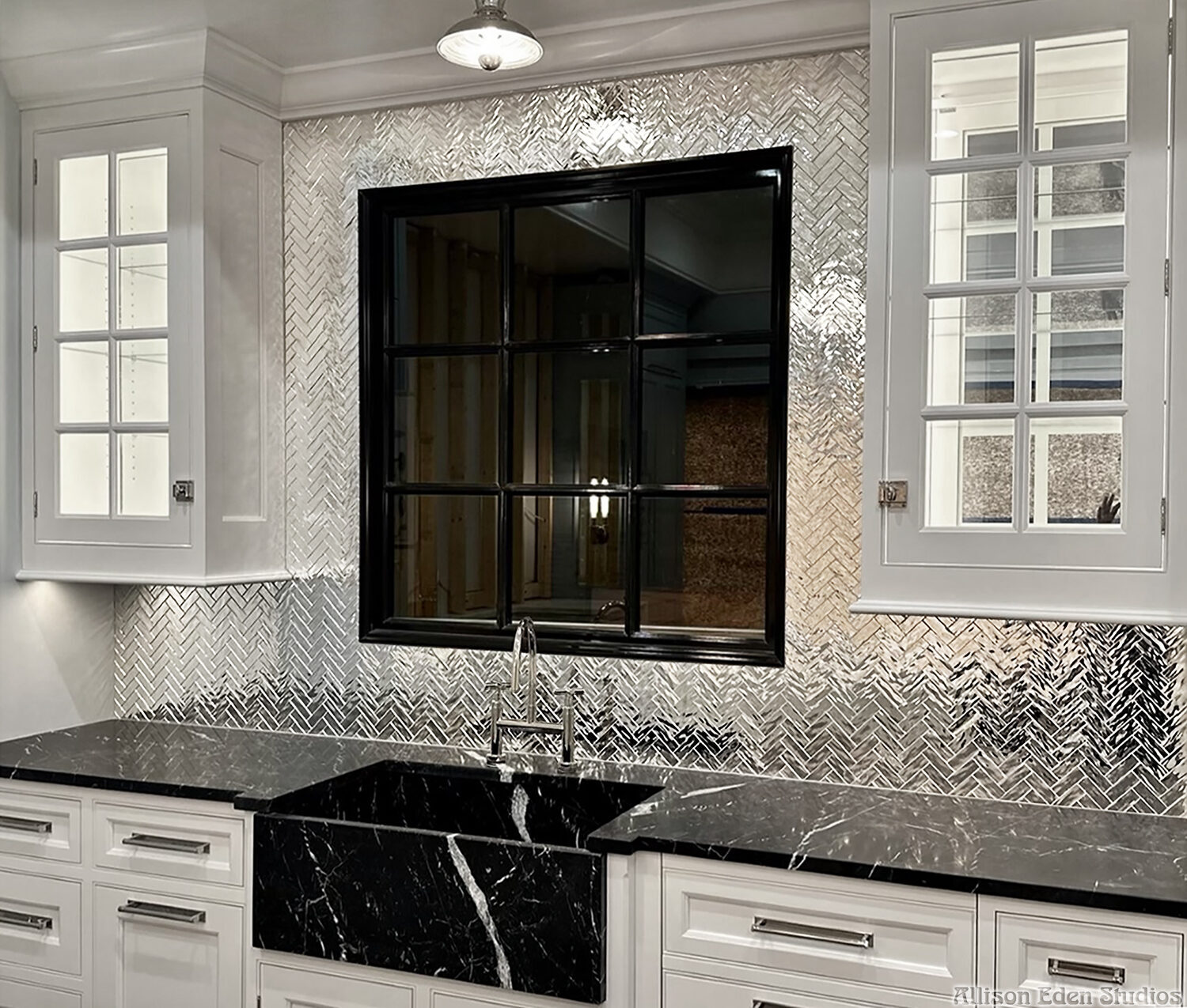 Allison Eden Studios ripple mirror herringbone backsplash 3 2023 wm