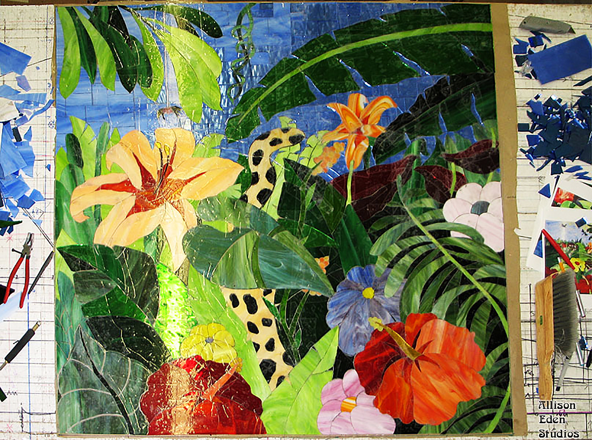 Allison Eden Studios tropical floral wth leopard in progress wm
