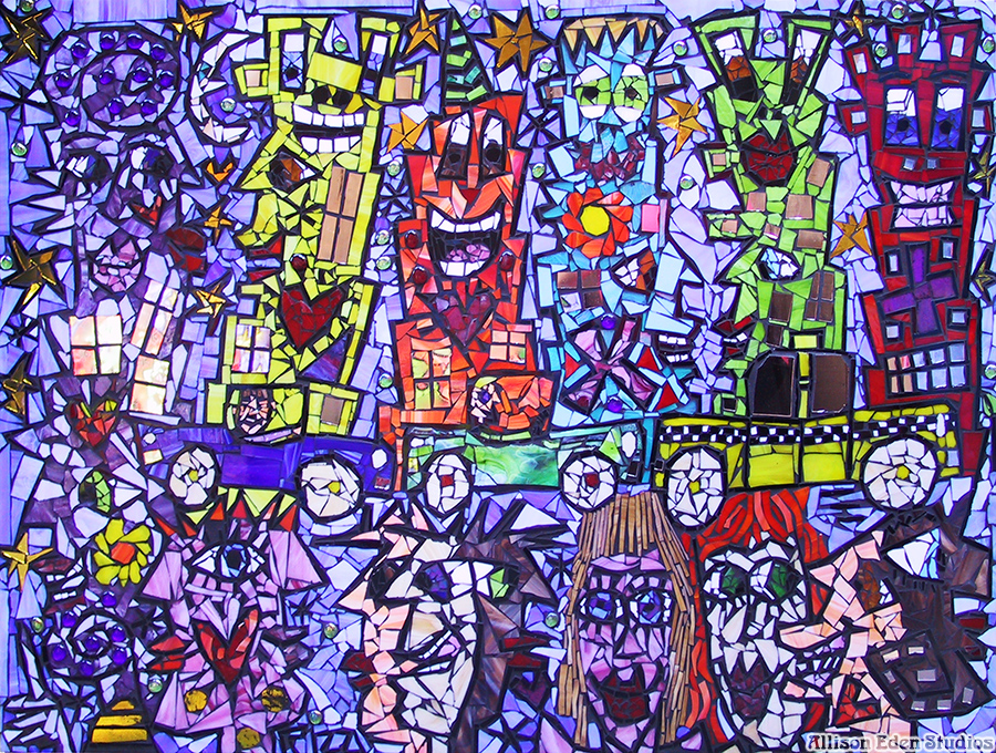 Allison Eden Collaborative Artwork with James Rizzi People in city mosaics
