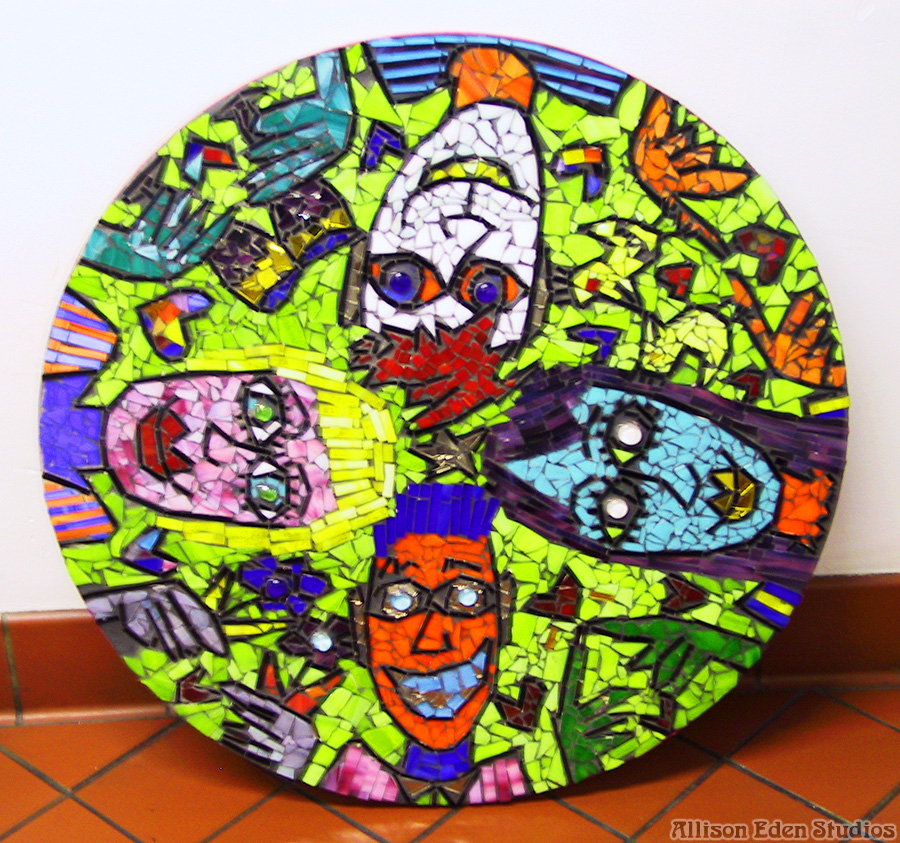 Allison Eden Collaborative Artwork with James Rizzi people in circle mosaic artwork