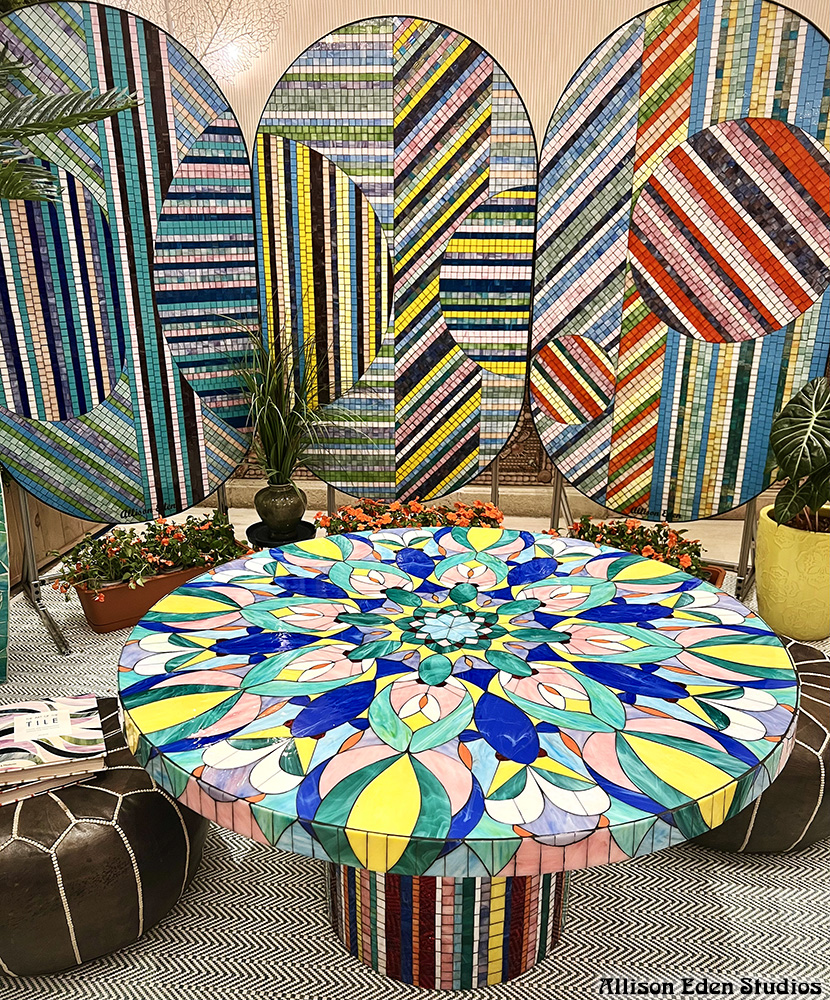 Allison Eden Studios 3 Pills Triptych with Kaleidoscope stained glass mosaic coffee Table at The Colony wm