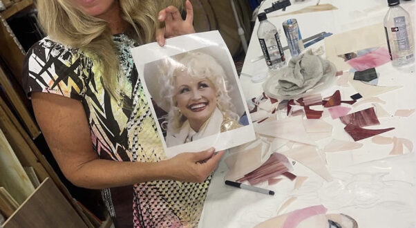 Allison Eden Studios Allison with Dolly Parton mosaic portrait in progress