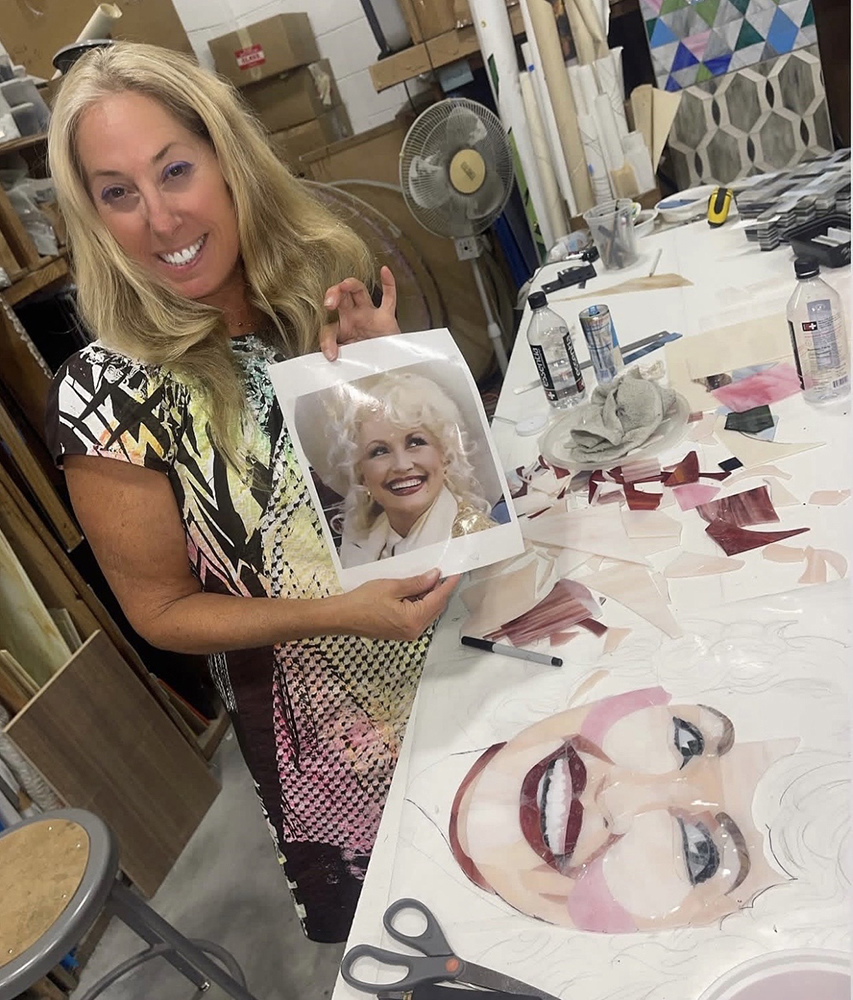 Allison Eden Studios Allison with Dolly Parton mosaic portrait in progress