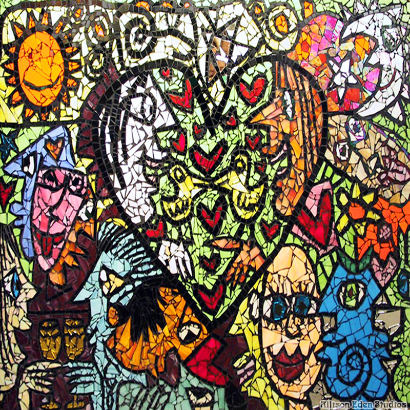 Allison Eden Studios Collaborative Artwork with James Rizzi sun and moon mosaic artwork