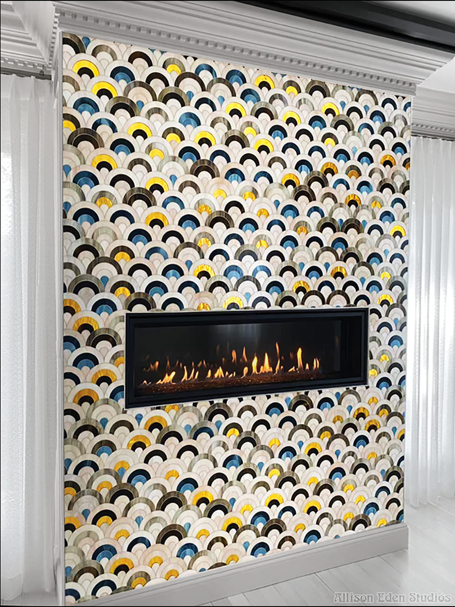 Allison Eden Studios Scallop Mosaic Tile Fireplace Surround