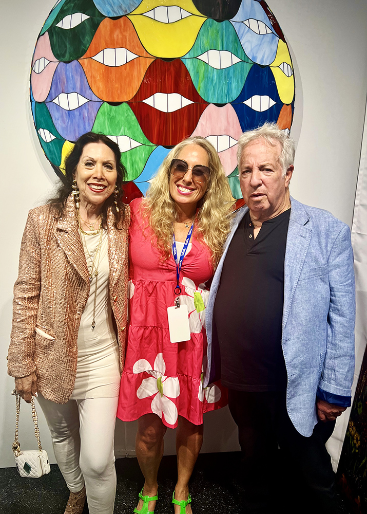 Allison Eden Smile Lips Fun Ball glass mosaic art with Brenda and John Gallant.