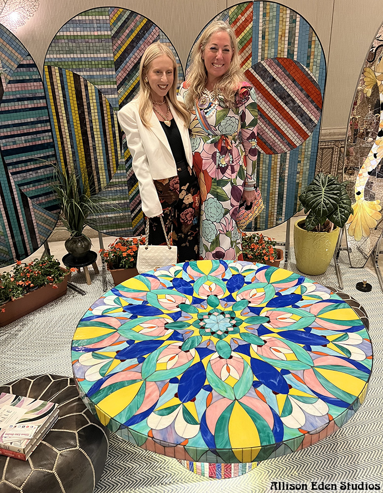 stained glass mosaic Kaleidoscope coffee Table 3 Pills Sydney Sadick at the Colony Hotel for Holiday House tabletop event.