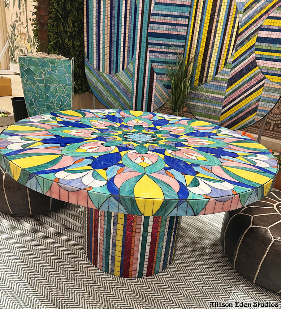 Kaleidoscope stained glass mosaic coffee Table bottom at The Colony Palm Beach wm
