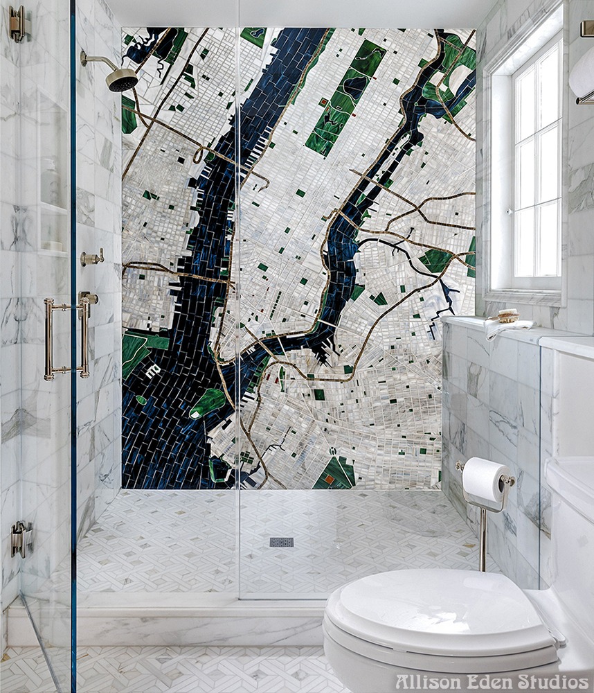NYC Map mosaic tile by Allison Eden Studios