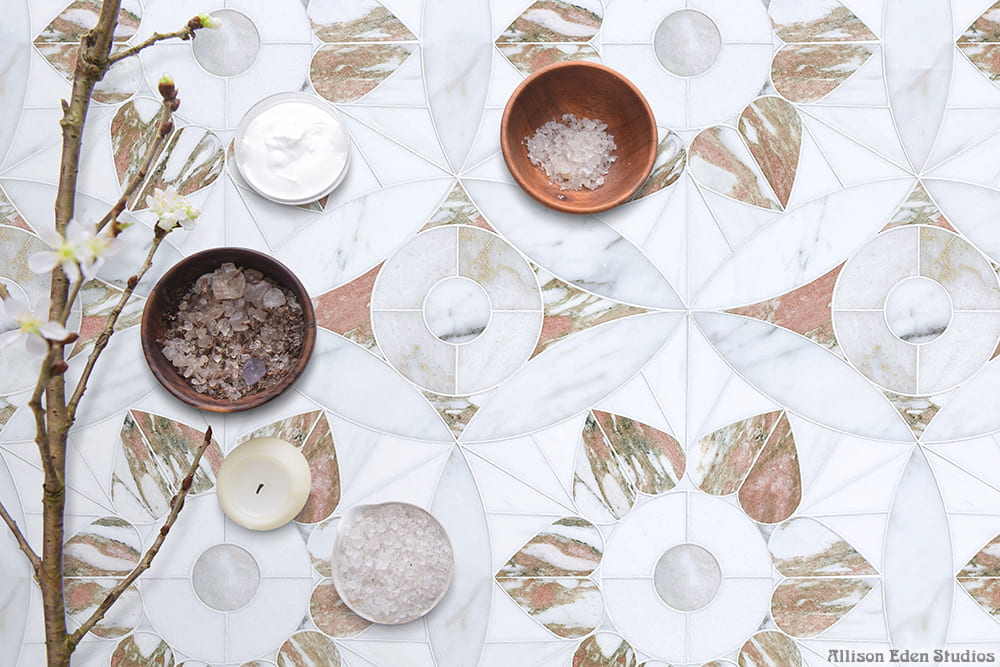 pink marble mosaic countertop