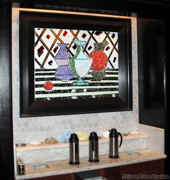 Custom glass mosaic still-life artwork created by Allison Eden Studios for Wynn Las Vegas café.