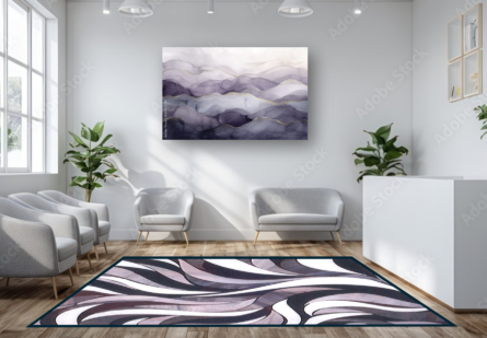 Fire & Wind contemporary wave area rug by Allison Eden Studios shown as a statement rug in a modern interior.
