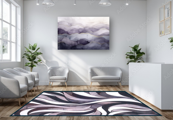 Fire & Wind contemporary wave area rug by Allison Eden Studios shown as a statement rug in a modern interior.