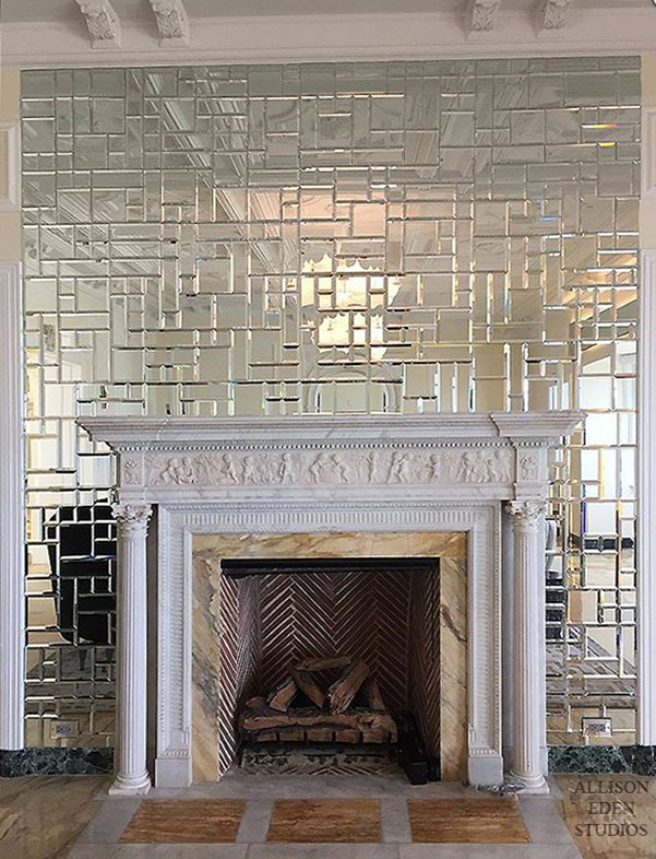 custom beveled mirror mosaic fireplace surround