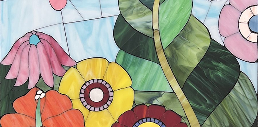 Allison Eden Studios stained glass and mirror mosaic Floral with butterfly artwork 24 X 24