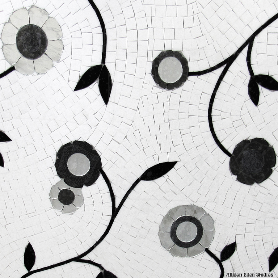 Allison Eden Studios Flowers and Vines mosaic black and white tile