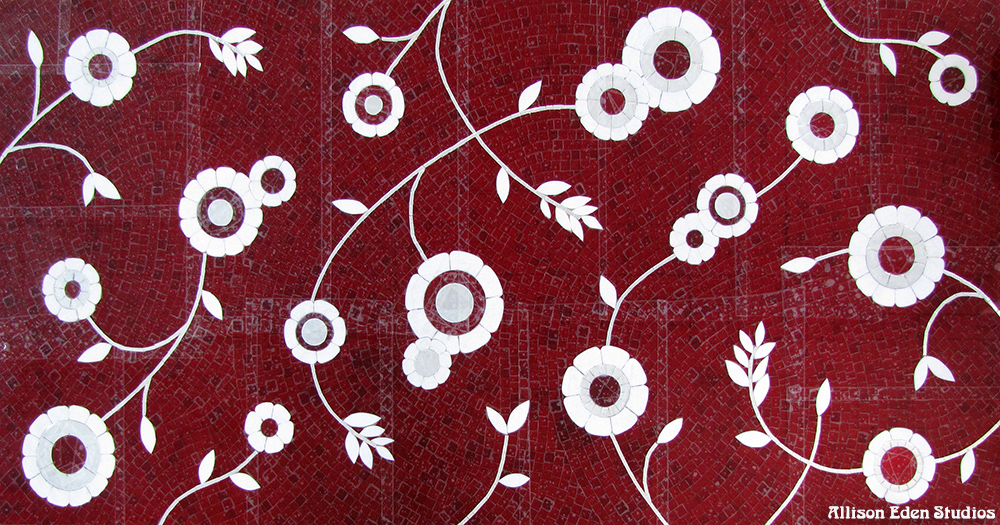 Allison Eden Studios mosaic Flowers and Vines white with red background tile