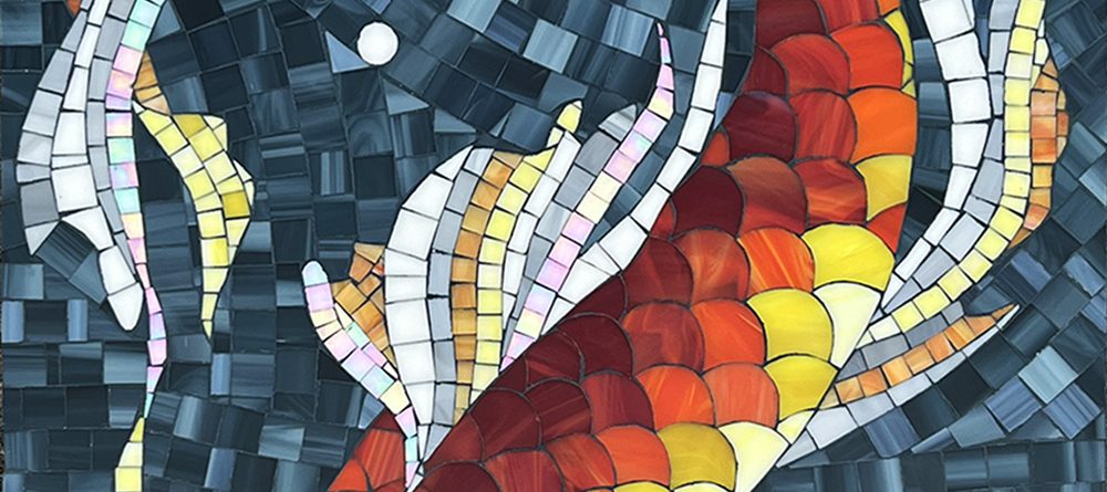 Allison Eden Studios stained glass mosaic Koi Fish artwork- 20 X 20 wm