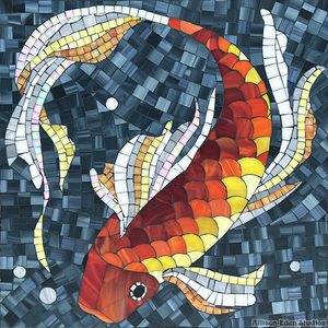 Allison Eden Studios stained glass mosaic Koi Fish artwork- 20 X 20 wm