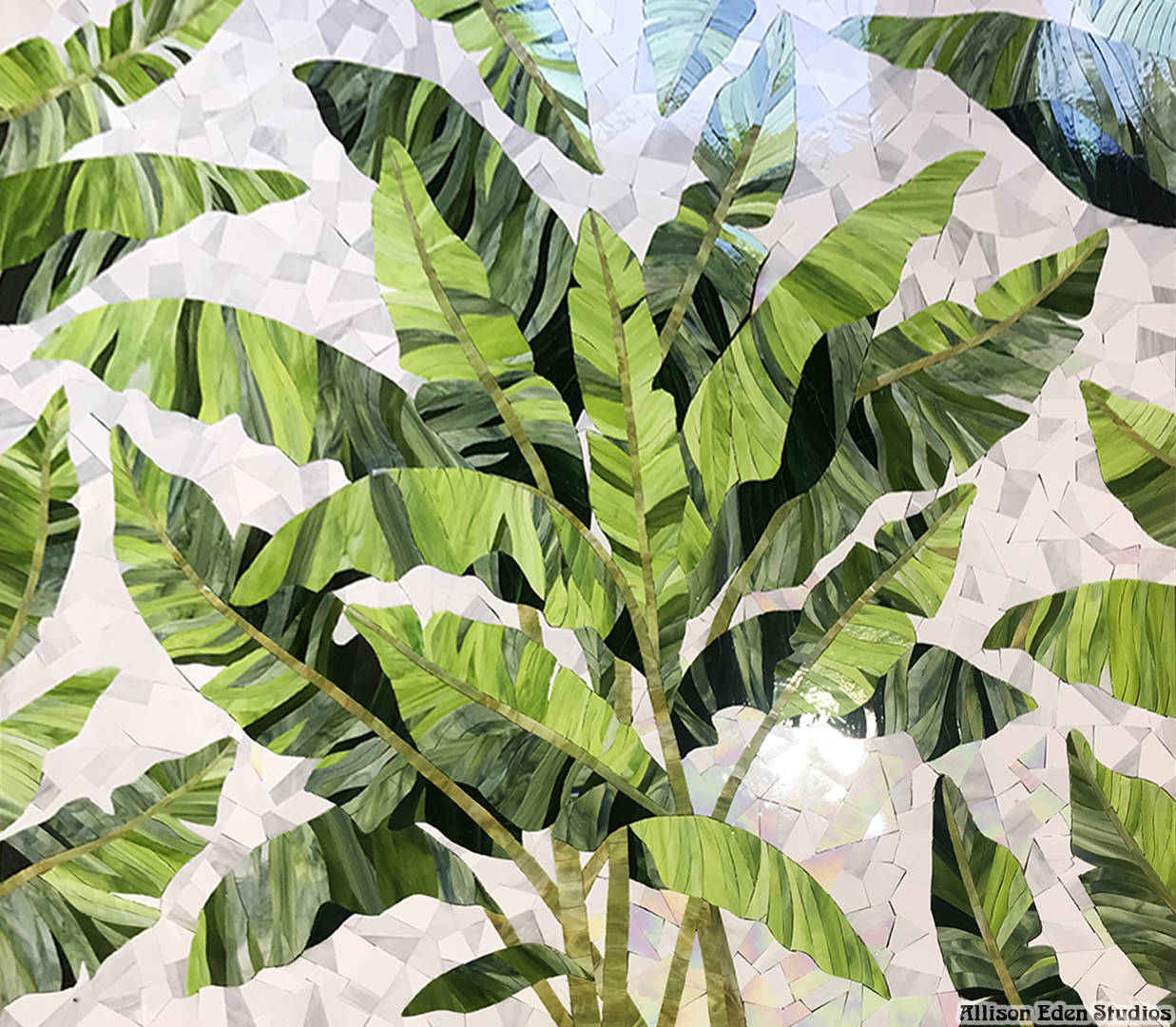 Allison Eden Studios Palm Tree mosaic tile in progress 2 wm
