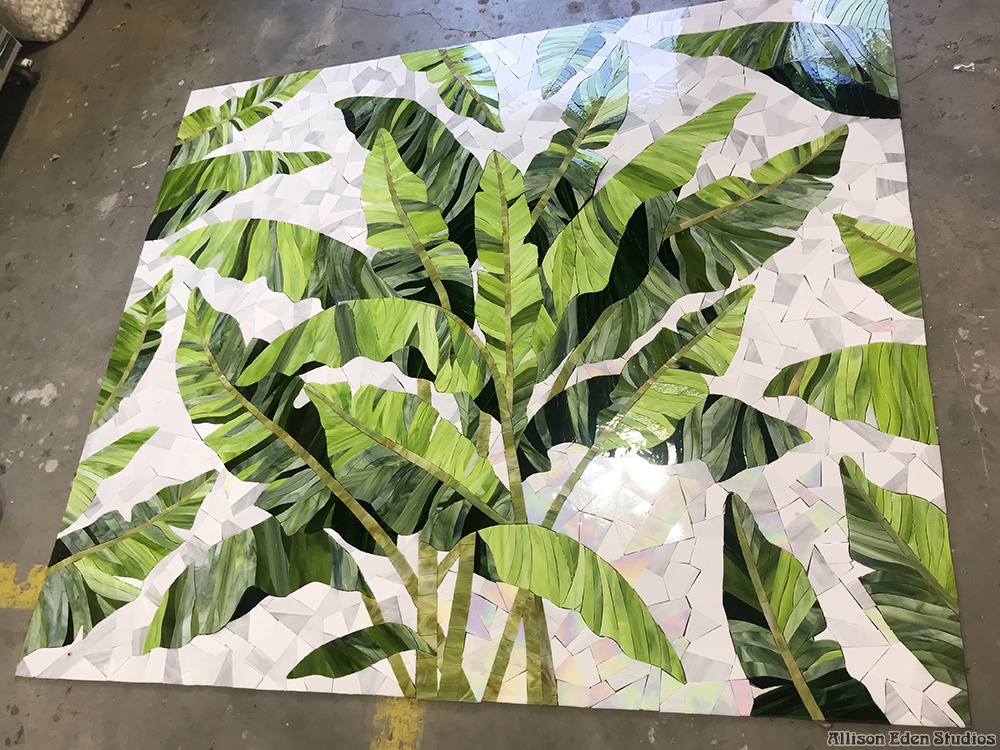 Allison Eden Studios Palm Tree mosaic tile in progress wm