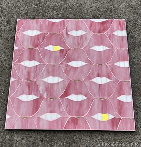 Allison Eden Studios Pink Lips glass mosaic gold tooth 24 X 24 wm
