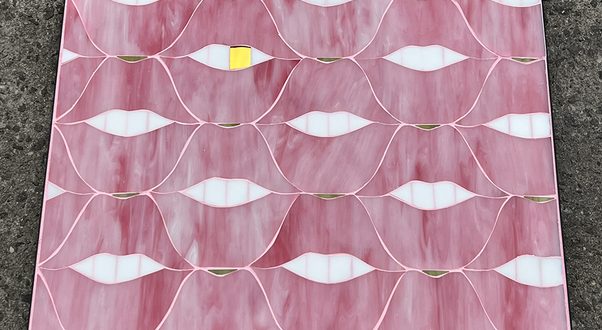 Allison Eden Studios Pink Lips glass mosaic gold tooth 24 X 24 wm