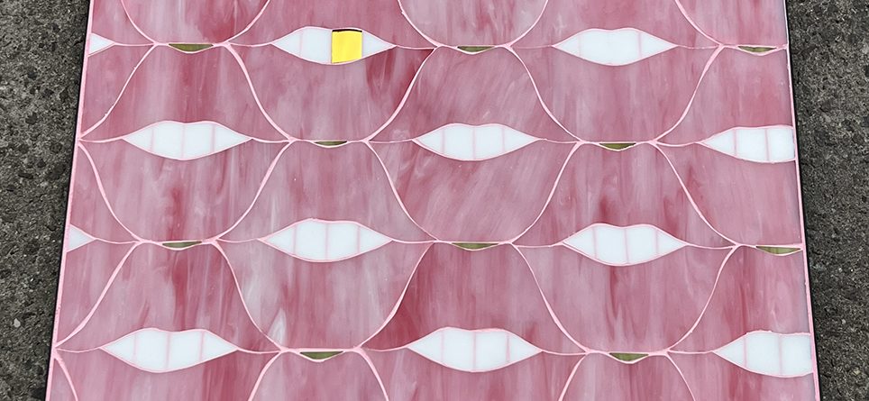 Allison Eden Studios Pink Lips glass mosaic gold tooth 24 X 24 wm