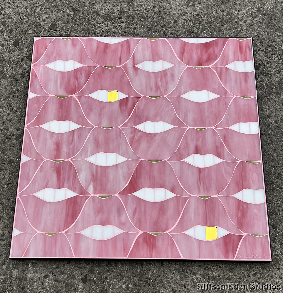 Allison Eden Studios Pink Lips glass mosaic gold tooth 24 X 24 wm