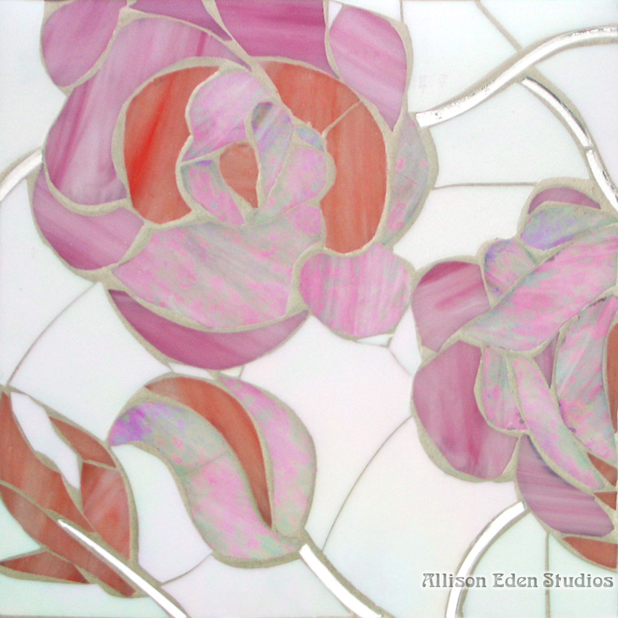 Allison Eden Studios flowers pink mirror mosaic tile