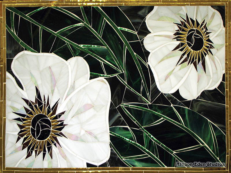 Allison Eden Studios white flowers green leaves mosaic 24 X 36