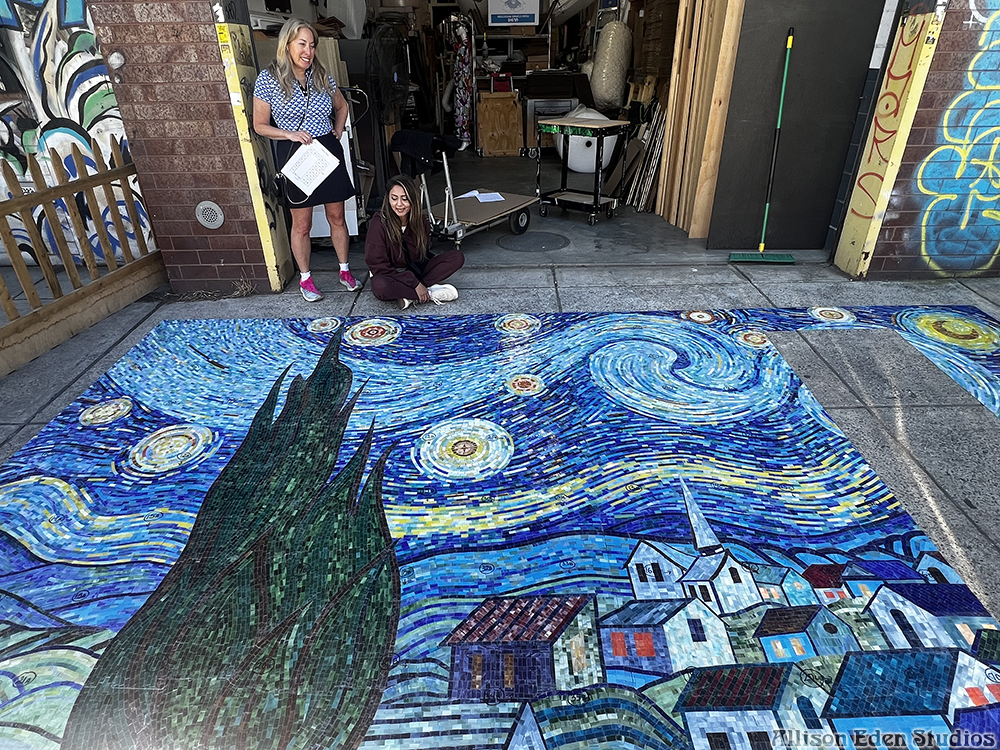 Allison Eden and Yen Sethia lay out Starry Night Mosaic Mural