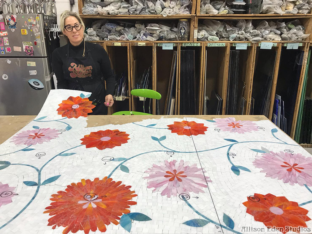 Allison Eden mosaic artist crafting florals