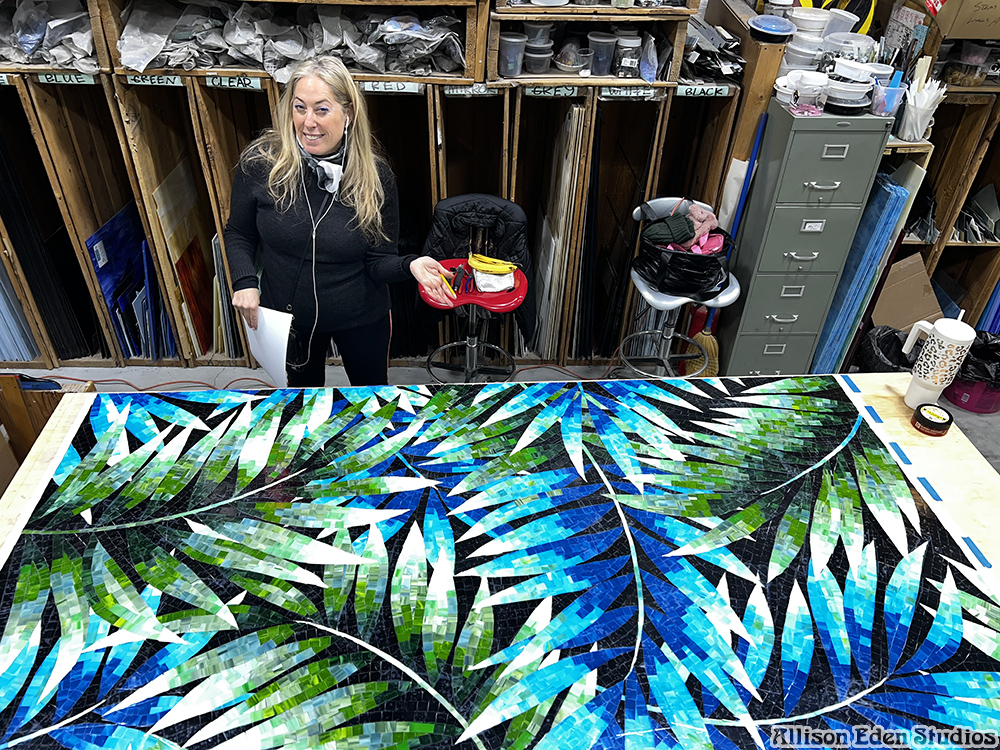 Allison EdenStudios Palm Leaf Gradation Mosaic Tile in progress