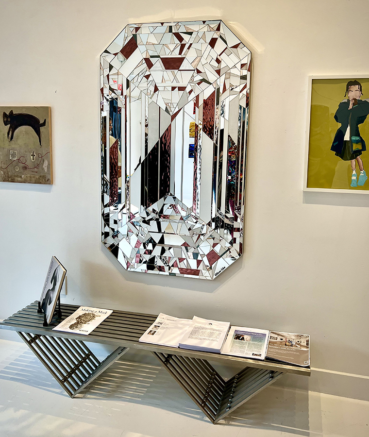 Allison Eden’s faceted glass and mirror diamond mosaic artwork exhibited at Oscar Molina Gallery in Southampton.