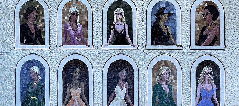 Allison Eden’s Girls in Windows — a large-scale stained glass mosaic featuring 15 individually handcrafted women, created over weeks at Allison Eden Studios in Brooklyn.